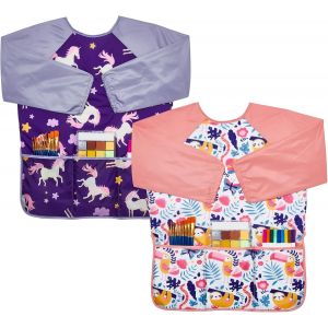 KALANKA-2pcs Tablier Peinture Enfant, Imperméables Blouse Peinture Enfant, Tabliers pour Garçon avec 3 Poches, Convient aux Enfants de 3 à 8 ans, Idéal pour l'Art à l'École et la Cuisine - Neuf
