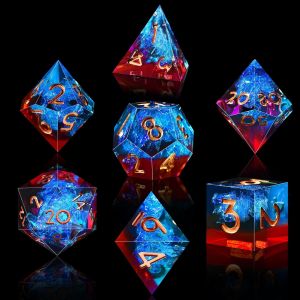 7 Pi&egrave;ces D&eacute;s Poly&eacute;driques 7 Die D&eacute;s D4 D6 D8 D10 D12 D20 D% Jeu De D&eacute;s Poly&eacute;driques Pour Donjons Et Dragons Dnd Rpg Mtg, Rouge Flamme & Bleu Glace[Z2068] - Neuf