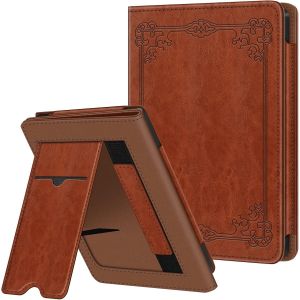 GUOP-&Eacute;tui Compatible Avec 6&iquest; Kobo Clara Colour/Bw 2024 Et Kobo Clara 2E 2022 - Coque Liseuse Housse Avec B&eacute;quille,Fente Pour Carte Et Dragonne,Brun - Neuf