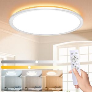 Subzonal-24w 3000lm Plafonnier Led Dimmable, Luminaire Plafonniers Avec T&eacute;l&eacute;commande, &Eacute;clairage De Plafond Rond, Plafonnier Pour Salle De Bain Chambre Salon Cuisine Couloir &Oslash;29.5cm - Neuf