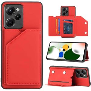 pour Xiaomi POCO X5 Pro 5G Coque - Étui Portefeuille Carte Fentes Arrière Poche Antichoc Pare-Chocs Métal Bouton Peau Coquille Housse Protect pour Xiaomi POCO X5 Pro 5G CHS -Red - Neuf