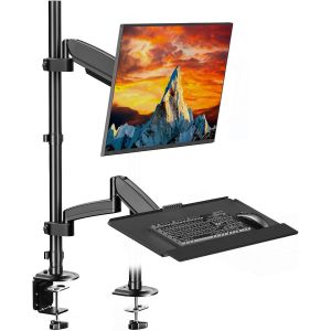 Support Écran Avec Plateau Pour Clavier - Pour Moniteurs 17 À 32 Pouces, Bras À Gaz Jusqu'À 9 Kg, Compatible Avec Claviers Standards Et Larges, Supporte Jusqu¿À 1 Kg - Neuf