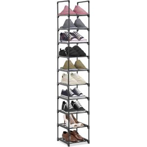 Kgabery-Étagère À Chaussures À 10 Niveaux,Organiseur De Chaussures En Métal,Étagère À Chaussures Fine,Économie D'espace Pour Espace Étroit,Chambre À Coucher,Salon,Couloir,28x30.5x175 Cm,Noir - Neuf