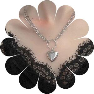 Kal-Collier Pendentif Coeur Boho Collier Pendentif Coeur Argent Collier Pendentif Coeur Bouffant Collier Coeur Creux Collier Chaîne Circulaire Bijoux Pour Femmes Et Filles - Neuf