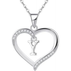 Kal-Pour Femme En Argent Lettre Initiale A-Z Coeur Collier Personnalisé Prénom Initial Collier Bijoux Femme Argent Cadeau Pour Anniversaire Fête Des Mères Saint Valentin - Neuf