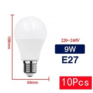 Kalsa-10 Pcs/Lot E27 Lampe À Led E14 Ac 220 V Ampoule 3 W 6 W 9 W 12 W 15 W 18 W 20 W 24 W Lampada Salon Maison Bombilla Blanc Chaud Froid,220v-E27-9w,Cold White - Neuf