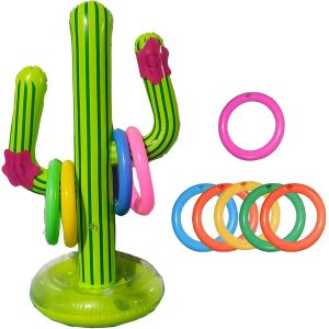 Lot De 7 Jeux De Cactus Gonflables Avec,Cactus Gonflable Jeu De Lancer D'anneau,Bouée Piscine Jouet Anneau Cactus,Piscine Gonflable Jouets,Jeux Piscine Exterieur Hawaii Party - Neuf