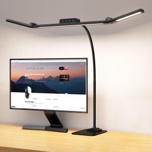 Lampe De Bureau Led,24w Puissante 3-Têtes De Lampe Avec Métal Base,Grande Lampe Bureau Design, Bureau Led Protection Des Yeux Pour Ecran Pc, Dessin, Deux Bureaux,Gradation Automatique - Neuf