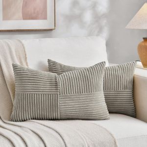 Eryi-Lot De 2 Boho Housse De Coussin 35x60 Gris Neutre,À Motif Croisé Decoration Housses De Coussin En Velours Côtelé,Douillet Taie D'oreiller Housse Coussin Moderne Pour Canapé Chambre Chaise Lit - Neuf