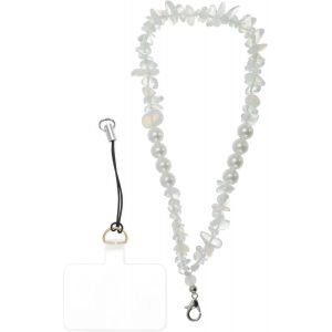Kal-Chaîne De Téléphone Portable, Pendentif Perles Pour Téléphone Portable, Bracelet De Téléphone Portable Perles Fausses, Bracelet Poignet Universel Pour Téléphone Portable, Blanc - Neuf