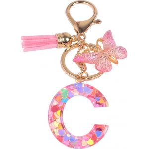 KAL-Nom Lettre Initiale Porte-Clés, Pompons Papillon Monogramme Porte-Clés, Rose - Neuf