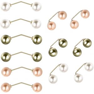 Kjdal-12 Broches Double Faux Perles,Clip De Col,Clip Écharpe,Broche Double Tête En Perles,Broche Pour Décolleté,Pull,Vêtements,Cardigan,Clip Pour Châle - Neuf