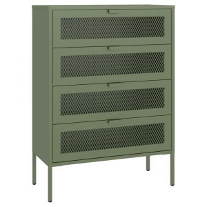 Meuble &agrave; chaussures 4 portes en m&eacute;tal vert kaki EMMA - Neuf