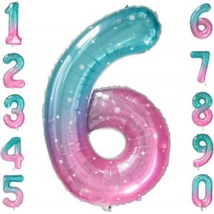 Nombre de ballons,40 pouces ciel étoilé dégradé Numéro 6 ballons,feuille d'hélium géante Mylar auto-gonflant arc-en-ciel Jelly Party Ballons pour l'espace d'anniversaire - Neuf