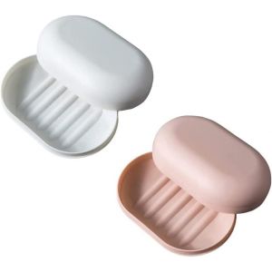 Porte-Savon avec Couvercle Porte-Savon de Voyage Porte-Savon de Voyage Porte-Savon &eacute;tanche Porte-conteneur Peut Fermer Porte-Savon Porte-Vaisselle Douche randonn&eacute;e-2pcs (Rose + Blanc) - Neuf