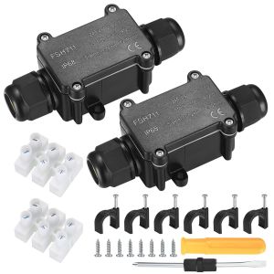 2 Pièces Boîte de Dérivation étanche IP68, 2 Voies Boîte de Jonction électrique Extérieure Imperméable, Presse-étoupes M20 Boîtier électrique de Câbles 5-9 mm et 9-12 mm - Neuf