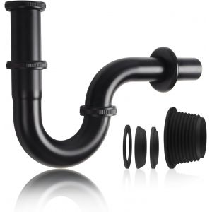 Jexnovashop-Siphon Lavabo - Syphon Universel Salle De Bain Lavabo 1 1/4"" X 32 Mm, Tuyau D'&eacute;vacuation En Acier Inoxydable Pour Salle De Bain Et &Eacute;vier De Cuisine - Noir - Neuf