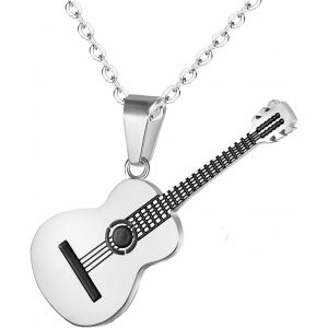 Kal-Collier Guitare, Collier De Guitare &Eacute;lectrique Rock En Acier Inoxydable Pour Hommes Collier De Basse Collier De Guitare Avec Cha&icirc;ne Rolo Cadeau De Style Musical Pour Femmes - Neuf
