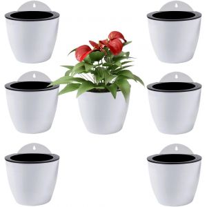 NouvelHorizonstore-Jardini&egrave;res Suspendues &agrave; Arrosage Automatique Lot de 7 | Deco Mural | Pot de Fleur Interieur, Exterieur | Decoration Murale Fen&ecirc;tre | Blanc Plastique, Moyen, 13 cms, &agrave;, Crochets PL - Neuf