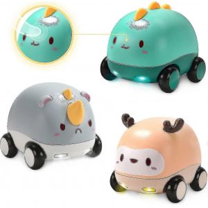 Voitures &agrave; friction,Voitures jouets pour b&eacute;b&eacute;s avec lumi&egrave;res et musique,Musique de commutation en un clic,Ensemble de jouets de voiture Push and Go Animal de dessin anim&eacute;,Grand jouet &eacute;ducatif pour - Neuf