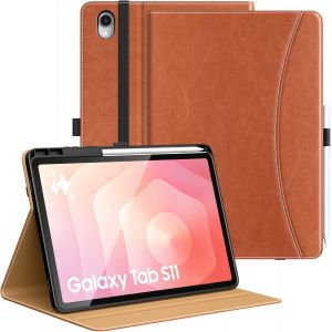 JGD-Coque pour Samsung Galaxy Tab S11 2025 11 Pouces avec Porte-Stylet, Cuir PU Multi-Angles Coque pour Galaxy Tab S11 5G (SM-X730/SM-X736B) avec Dragonne, Poche, Veille/R&eacute;veil Auto, Brun - Neuf