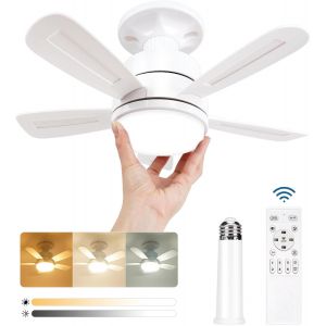 Kyaoayo-Silencieux Ventilateur Plafond Avec Lumière Et Telecommande, Ventilateur Plafond Avec Douille E27, 3 Températures De Couleur 3000k-6000k Dimmable Led Ventilateur Plafond, 6 Vitesses, 5 Pales - Neuf