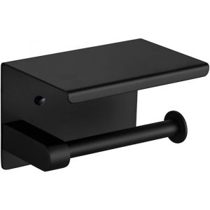 Porte Papier Toilette avec Etagère,Support Papier Rouleau sans Perçage Derouleur Papier Toilette,Distributeur Papier avec Tablette Acier INOX,Auto-adhésive et Mural pour Salle de Bain Noir.[Y122] - Neuf