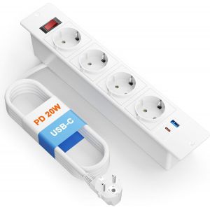 Bloc Prise Encastrable avec USB C PD 20W, Multiprise Encastrable avec Interrupteur et 2 Ports USB, C&acirc;ble 1,8 m - Neuf