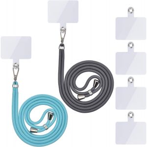 Kal-Chaîne De Téléphone Portable Universelle -Cordon Universel Pour Téléphone Portable -À Suspendre Autour Du Cou -Avec Cordon De Téléphone Portable -Réglable Et Amovible -Gris Foncé + Bleu Mili - Neuf