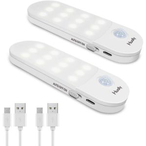Veilleuse Led Automatique, [Lot De 2] 12 Led Lampe Nuit Placard Rechargeable Usb Avec Détecteur Mouvement Bande Magnétique Adhésive, 3 Modes (Auto/On/Off) - Neuf