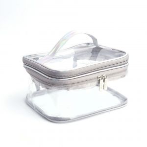 Trousse de toilette de voyage double imperméable, pochette transparente en PVC pour accessoires cheveux et ongles, sac de plage (gris clair) - Neuf