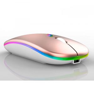 Souris sans Fil Bluetooth/USB, R&eacute;tro-&eacute;clair&eacute;es RVB, Rechargeable, Rose Dor&eacute; - TCC-Shop - Neuf