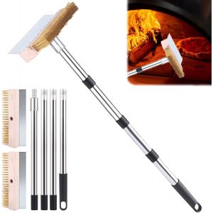 Ulteronixshop-Brosse double face pour four &agrave; pizza avec grattoir en acier, brosse pour pierre &agrave; pizza pour le nettoyage du four, pierres &agrave; pizza et barbecues, avec une t&ecirc;te de brosse de rechange - Neuf