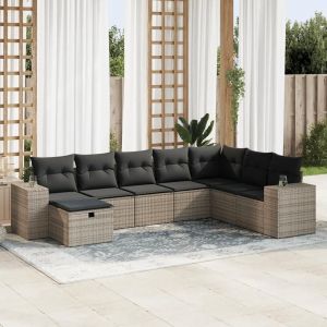 Salon De Jardin 8 Pcs Avec Coussins Gris Résine Tressée - Neuf