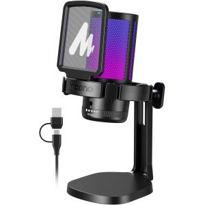 Trahoo-Micro Gaming Rgb, Condensateur Microphone Antibruit Pour Streaming Podcast Studio, Microphone Usb Pour Ps5/Ps4/Mac Avec Éclairage Rgb Contrôlable, Sourdine À Une Touche, Contrôle Du Gain, Dgm2 - Neuf