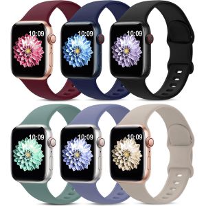 Pack de 6 Sport des Bandes Compatibles avec l'Apple Watch 42mm 44 mm 45 mm, Silicone Souple et Imperméable à l'eau Sport Bandes Compatible avec l'iWatch, Apple Watch Série 7 6 5 4 3 2 SE Femmes - Neuf