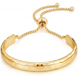 Kalsw-Goldenes Bar Bracelet Pour Femme Réglable Slider Bracelet Jonc Plaqué Or Bracelet D'amitié Simple Bracelet D'amitié-Or Martelé - Neuf