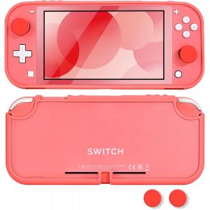 Case for Switch Lite,Anti-Scratch Frosted Translucent White Protective Shell Cover PC Shockproof Protector Case with 2 pcs Thumb Grip Caps,Coral Red - Neuf
