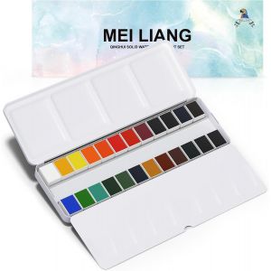 Lot De 24 Peintures Aquarelle De Couleurs Vives Et Hautement Pigment&eacute;es,Demi-Po&ecirc;les Amovibles Et Palette Int&eacute;gr&eacute;e,Mallette En M&eacute;tal Portable Pour &Eacute;tudiants,D&eacute;butants Et Croquis En Plein - Neuf