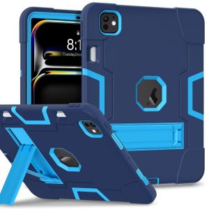 Coque En Silicone Et Pc Contrasté Pour Ipad Pro 13 2024 Avec Support - Bleu Marine - Neuf