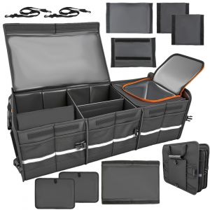 Organisateur de coffre de voiture, organiseur SUV pliable &agrave; plusieurs compartiments, rangement pliable pour accessoires de voiture pour femmes et hommes, fond antid&eacute;rapant, sangles de fixation - Neuf