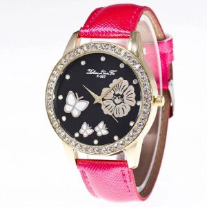 Zhoulianfa Hommes Femmes Incrustation Strass Cristal Pu Montre Couple Montre-Bracelet (Rose) - Neuf