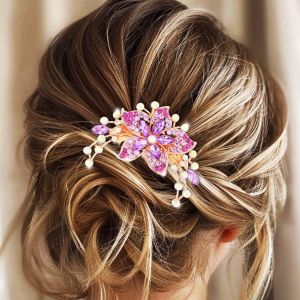 Kal-Peigne À Cheveux De Mariée En Strass Doré Mariée Mariage Fleur Cristal Pièce De Cheveux Accessoires De Cheveux Vintage Pour Femmes (Violet) - Neuf