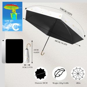 Tzf-Mini Compact Parapluie Pliant De Voyage Avec Poignée En Forme De Crochet Et Motif Papillons Et Étoiles Dorés Pour Hommes Femmes,Petit Léger Umbrella De Poche,Anti Uv,Protection Soleil,6 Baleines, - Neuf