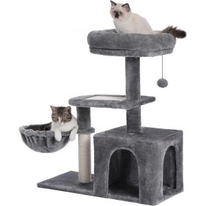 Subzonal-Petit Arbre &Agrave; Chat Hauteur 73 Cm, Arbre A Chat En Peluche Avec Perchoir Doux, Hamac Rond & Grande Maison &Agrave; 2 Porte Gris - Neuf