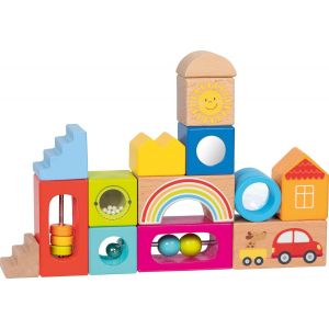 ChenQuanSarl-58346 - Blocs De Construction En Bois - Blocs De Construction Color&eacute;s Avec Diff&eacute;rentes Formes Et Couleurs Ainsi Que Des Boules Et Des Perles - Jouet De Motricit&eacute; Pour Enfants - 18 X 18 C - Neuf