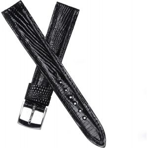 Kal-Bracelet De Montre En Cuir Lézard Légitime Pour Homme Noir 18 Mm 16 Mm New Old Stock 1960 1970 - Bracelet Original Vintage - Strap Bracelet De Montre Antique Traditionnelle - Neuf