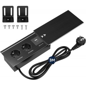 Multiprise Electrique 3M Câble, Prise Encastrable Plan De Travail Cuisine Usb C Pd20W, Aluminium, Bloc Prise Encastrable 2 Prises Et Type A, 2200W/10A, Noir - Neuf