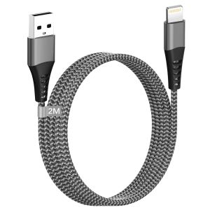 Thef-Câble Iphone 2m [Certifiés Apple Mfi], Câble Chargeur Iphone 2m Long Nylon Câble Lightning Usb Cable Iphone Charge Rapide Cordon Iphone Fil Chargeur Pour Iphone 14/13/12/11 Pro Max/Xs/Xr/8/7/6/S - Neuf