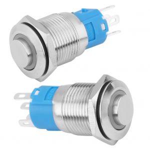 Interrupteur a bouton-poussoir metallique momentane a tete ronde de 16 mm avec eclairage LED 12 V (rouge) - Neuf